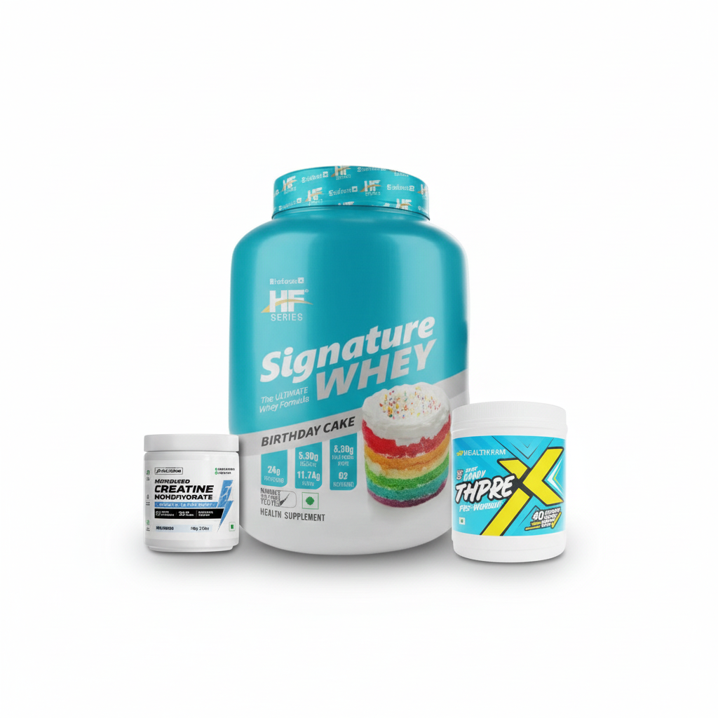 HEALTHFARM SIGNATURE WHEY 2KG|WELLCORE CREATINE 100G|HEALTHFARM THPRE PRE-WORKOUT 400G COMBO