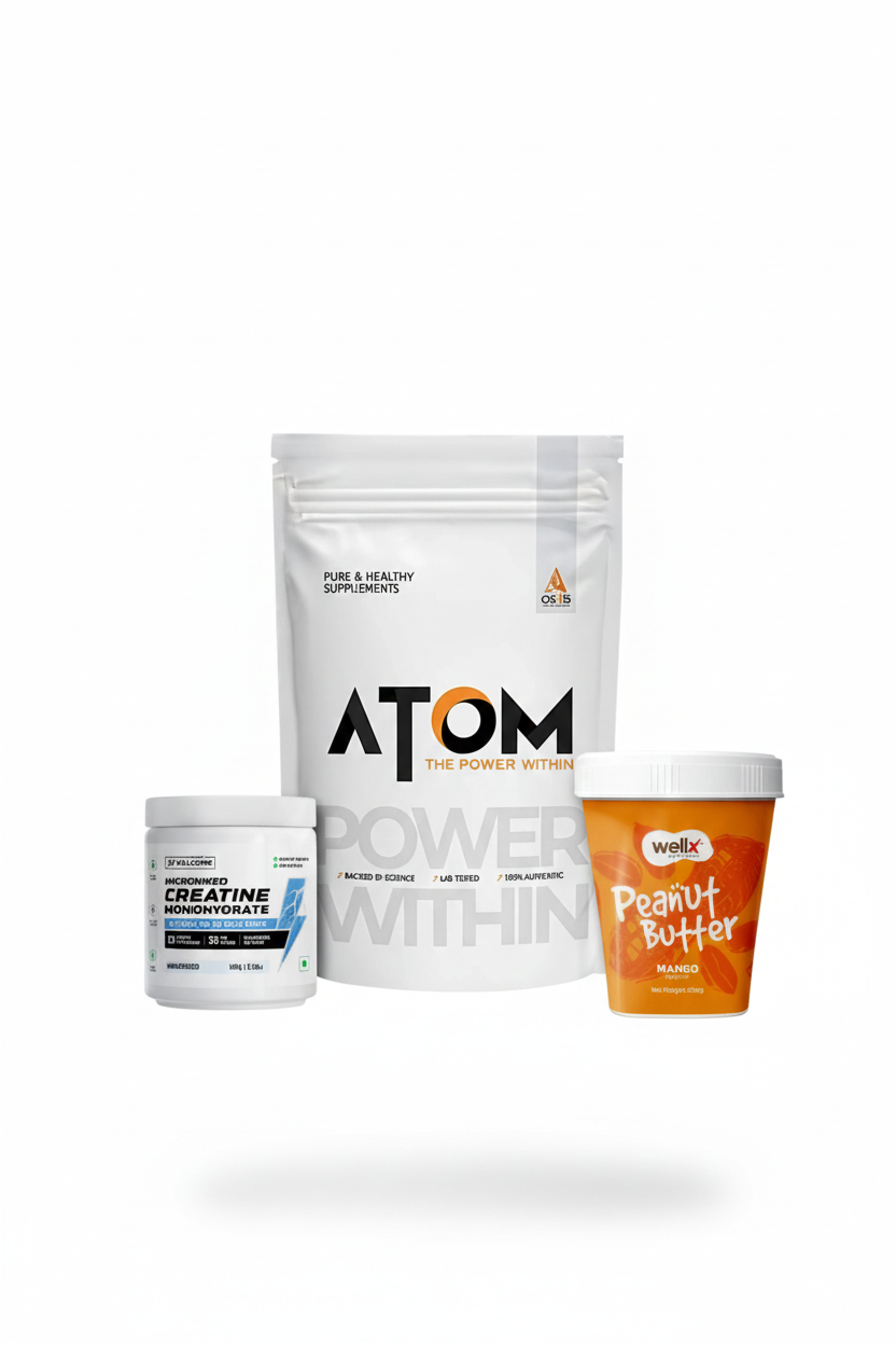 ATOM WHEY 2KG|WELLCORE CREATINE 100G|WELLEX PEANUT BUTTER 500G COMBO