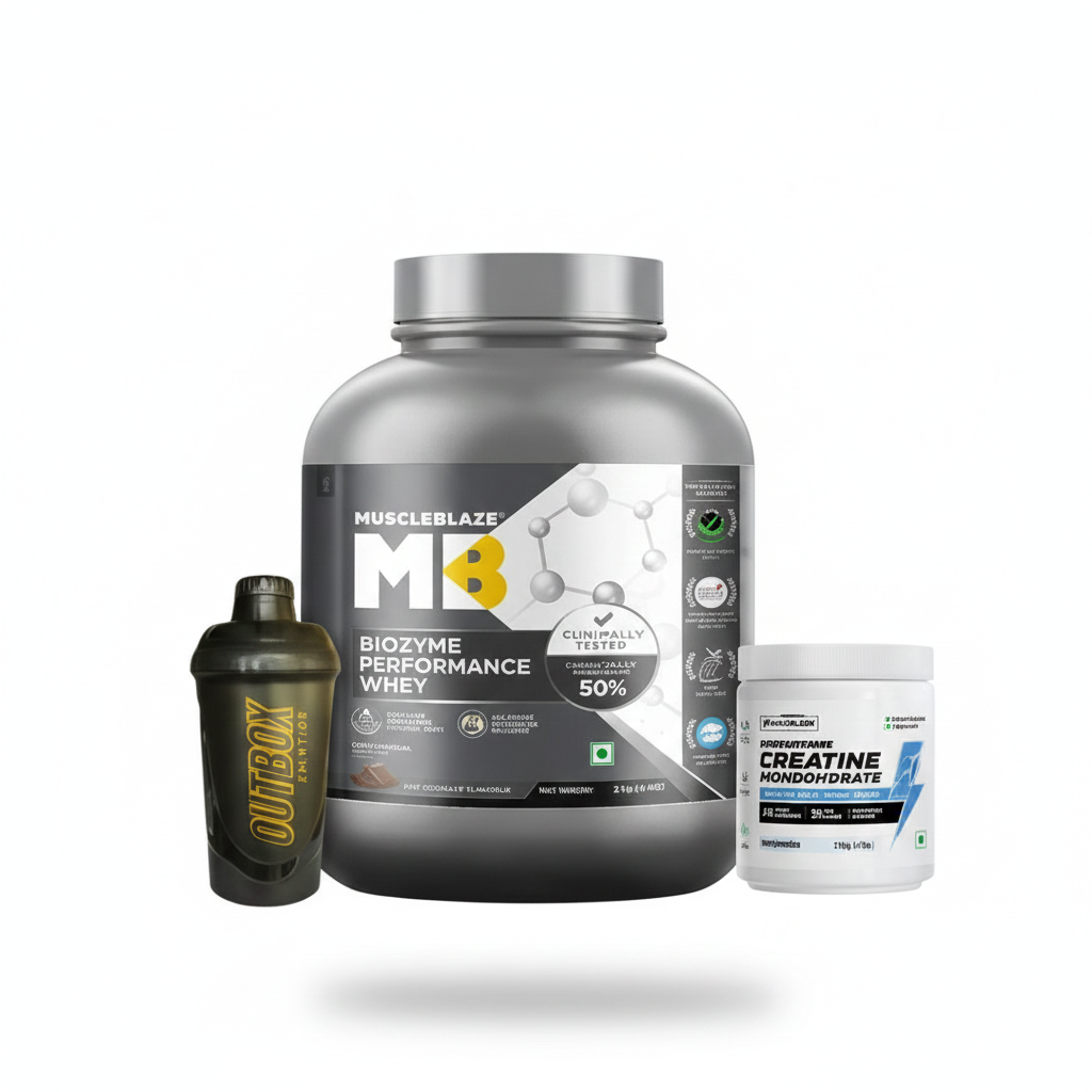 MUSCLEBLAZE WHEY 2KG|WELLCORE CREATINE 100G|FREE SHAKER COMBO