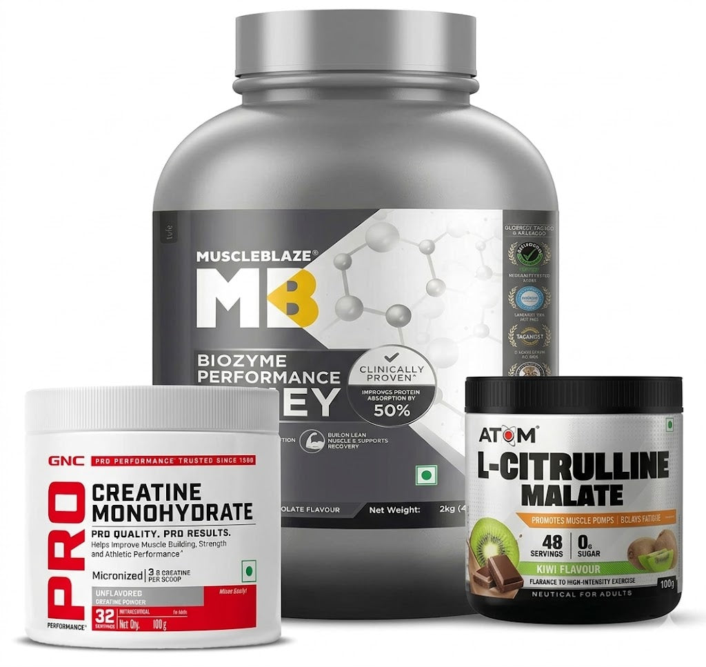 Muscle blaze Performance whey , GNC Creatine and Atom L Citrulline Malate