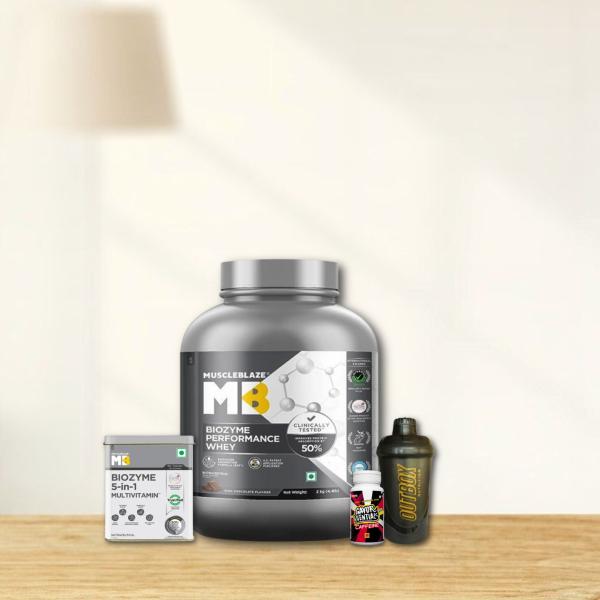 MUSCLE BLAZE 2KG|MUSCLE BLZE BIO-ZYME MULTI-VITAMIN|GAYOR ESSENTIALS CAFFEINE TABLETS|FREE SHAKER COMBO
