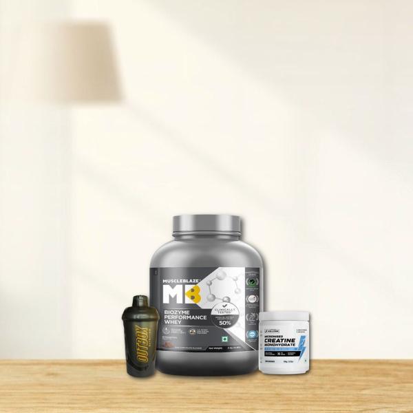 MUSCLEBLAZE WHEY 2KG|WELLCORE CREATINE 100G|FREE SHAKER COMBO