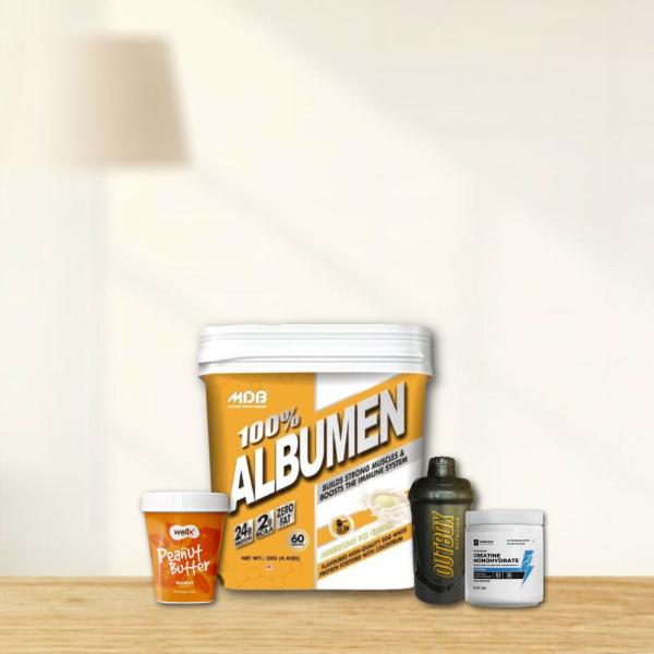 MDB EGG ALBUMEN 2KG| ANY PEANUT BUTTER| WELLCORE CREATINE 100G|FREE SHAKER COMBO